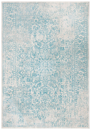 Safavieh Evoke Round 8' X 8' Ivory Aqua Area Rug — Turkish Power-Loomed, Low-Profile 3/8" Pile, Durable Style EVK256J-8R