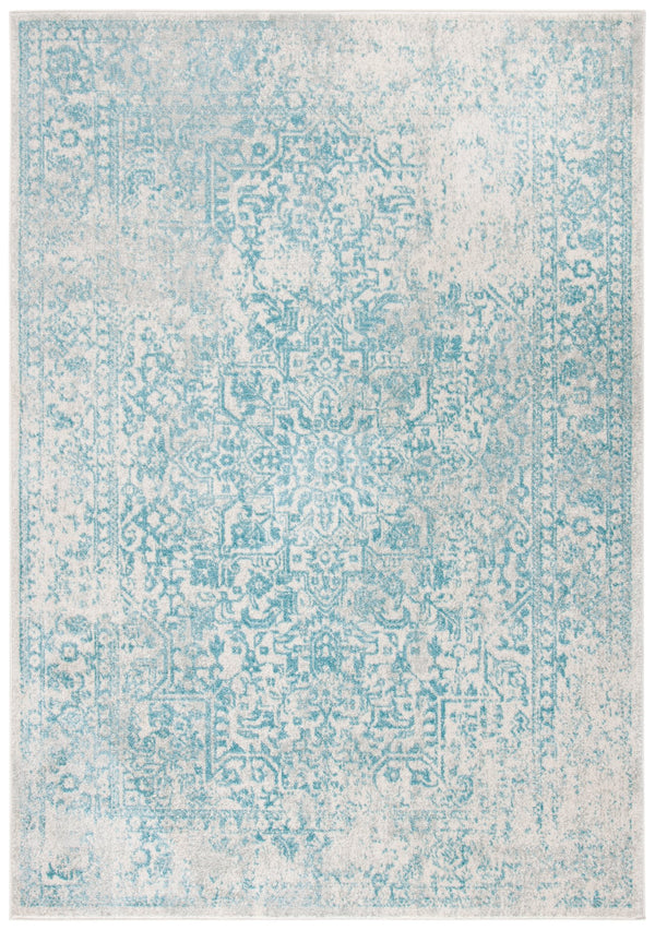Safavieh Evoke Round 8' X 8' Ivory Aqua Area Rug — Turkish Power-Loomed, Low-Profile 3/8" Pile, Durable Style EVK256J-8R