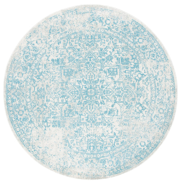Safavieh Evoke Round 8' X 8' Ivory Aqua Area Rug — Turkish Power-Loomed, Low-Profile 3/8" Pile, Durable Style EVK256J-8R