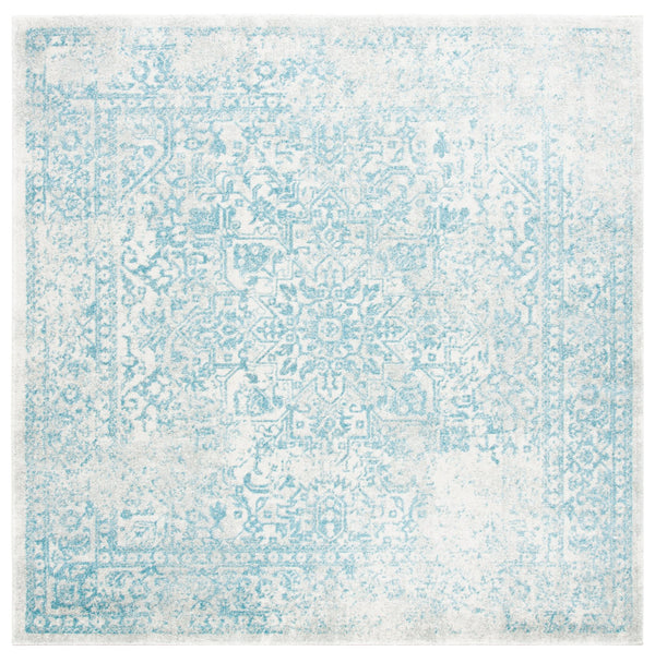 Safavieh Evoke Round 8' X 8' Ivory Aqua Area Rug — Turkish Power-Loomed, Low-Profile 3/8" Pile, Durable Style EVK256J-8R