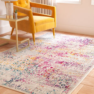 Safavieh Evoke Ivory And Fuchsia Oval Rug — Power-Loomed Turkey Transitional Design, Durable Cushioned Pile 6'-0" x 8'-0" EVK256Q-68OV