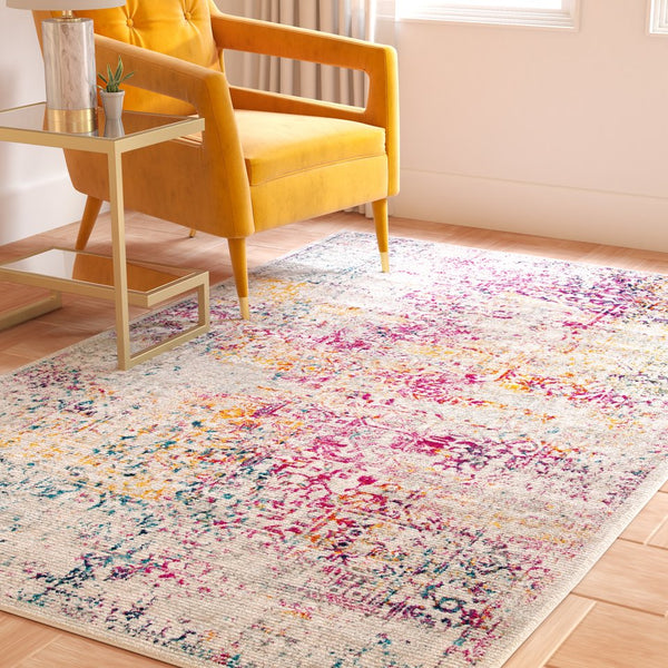 Safavieh Evoke Ivory And Fuchsia Oval Rug — Power-Loomed Turkey Transitional Design, Durable Cushioned Pile 6'-0" x 8'-0" EVK256Q-68OV