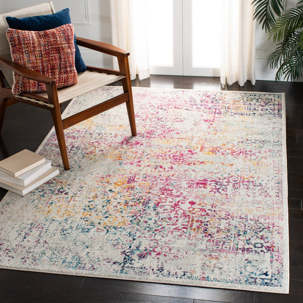 Safavieh Evoke Ivory And Fuchsia Area Rug — Low-Profile Transitional Power-Loomed Design For Durability And Comfort 6'-0" x 8'-0" EVK256Q-68