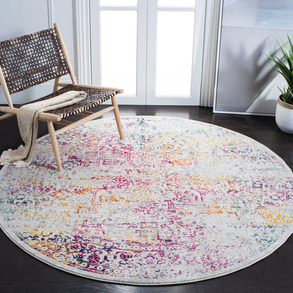 Safavieh Evoke Ivory And Fuchsia Oval Rug — Power-Loomed Turkey Transitional Design, Durable Cushioned Pile 6'-0" x 8'-0" EVK256Q-68OV