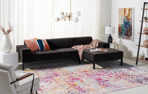 Safavieh Evoke Ivory And Fuchsia Oval Rug — Power-Loomed Turkey Transitional Design, Durable Cushioned Pile 6'-0" x 8'-0" EVK256Q-68OV
