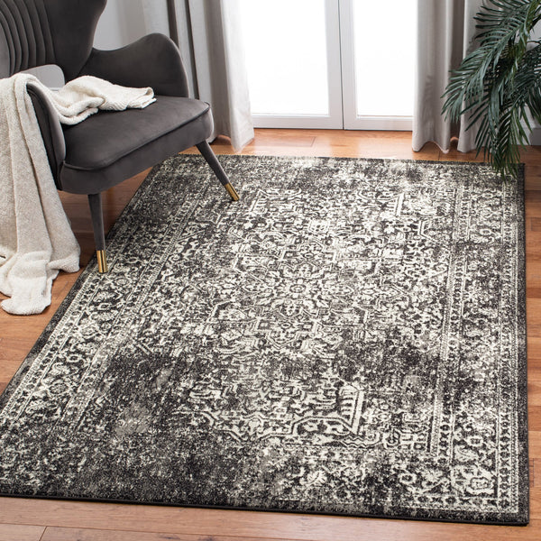 Safavieh Evoke Round Area Rug In Black & Grey — Low Pile Turkish Power-Loomed Blend For Stylish Durability 4'-0" x 4'-0" EVK256R-4R