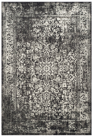 Safavieh Evoke Oval Rug In Black & Grey — Low-Profile Traditional Power-Loomed Design, Durable & Stain-Resistant 6'-0" x 8'-0" EVK256R-68OV