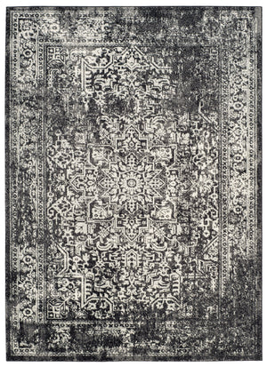 Safavieh Evoke Round Area Rug In Black & Grey — Low Pile Turkish Power-Loomed Blend For Stylish Durability 4'-0" x 4'-0" EVK256R-4R