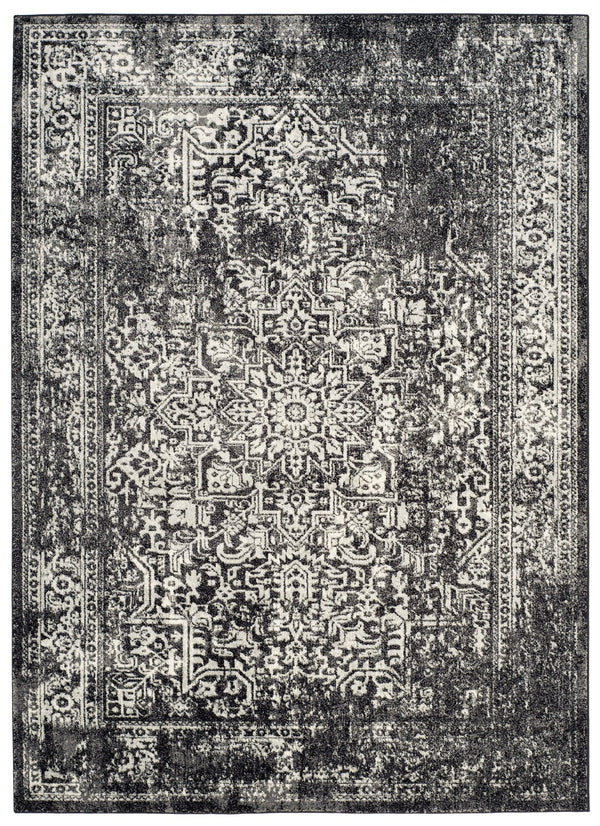 Safavieh Evoke Round Area Rug In Black & Grey — Low Pile Turkish Power-Loomed Blend For Stylish Durability 4'-0" x 4'-0" EVK256R-4R