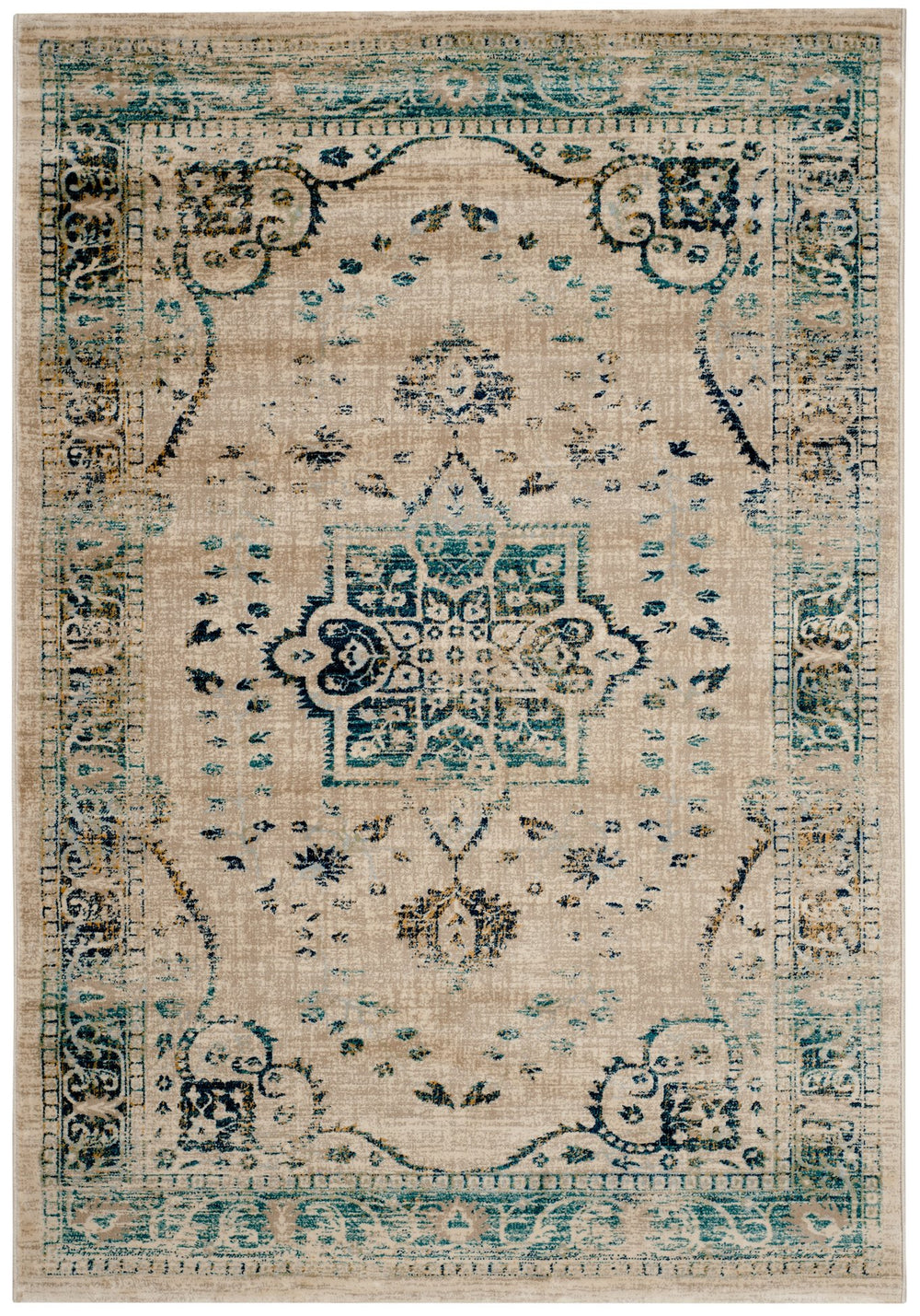 Safavieh Evoke 5'1" X 7'6" Beige Turquoise Area Rug - Timeless Elegance With Durable Craftsmanship For Your Home Beige ,Turquoise 66% Polypropylene 27% Jute 5% Polyester 2% Cotton Evk509f-5