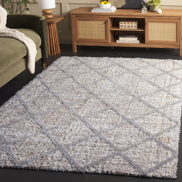 Safavieh Everett Plush Shag Rug Ivory Grey Geometric Modern Pattern | 1" Pile Power-Loomed Turkish Craftsmanship 4'-0" x 6'-0" EVR800A-4