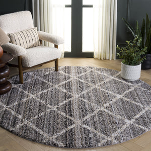 Safavieh Everett Plush Grey And Ivory Shag Rug, Low-Profile 1" Pile, Power-Loomed Turkish Durability For Cozy Modern Rooms 6'-7" x 6'-7" EVR800F-7SQ
