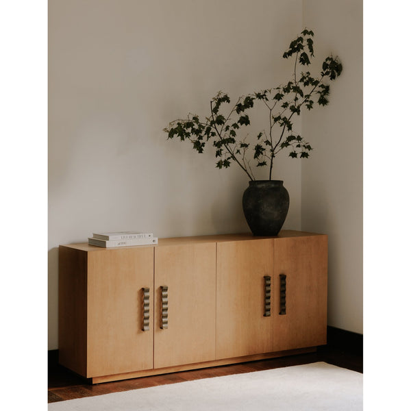 Moe's Home Cara Sideboard - Mid-century Modern Elegance With Sculptural Handles And Sustainable Birch Wood Design Natural Birch Wood Veneer Over Mdf,Solid Birch Wood Base Ew-1006-24