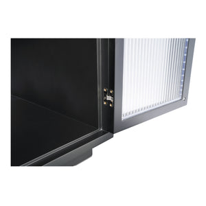 Moe's Home Salone Cabinet – Elegant Art Deco Inspired Design With Reeded Glass Doors And Solid Beech Accents Black Solid Beech Wood Door Handle And Base,Tempered Reed Glass On Doors Ew-1007-02