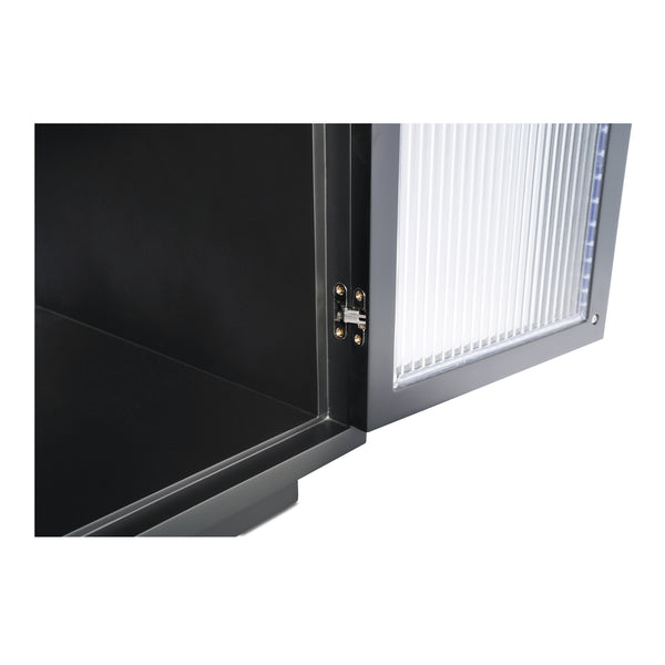 Moe's Home Salone Cabinet – Elegant Art Deco Inspired Design With Reeded Glass Doors And Solid Beech Accents Black Solid Beech Wood Door Handle And Base,Tempered Reed Glass On Doors Ew-1007-02