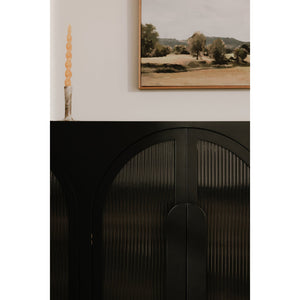 Moe's Home Salone Cabinet – Elegant Art Deco Inspired Design With Reeded Glass Doors And Solid Beech Accents Black Solid Beech Wood Door Handle And Base,Tempered Reed Glass On Doors Ew-1007-02