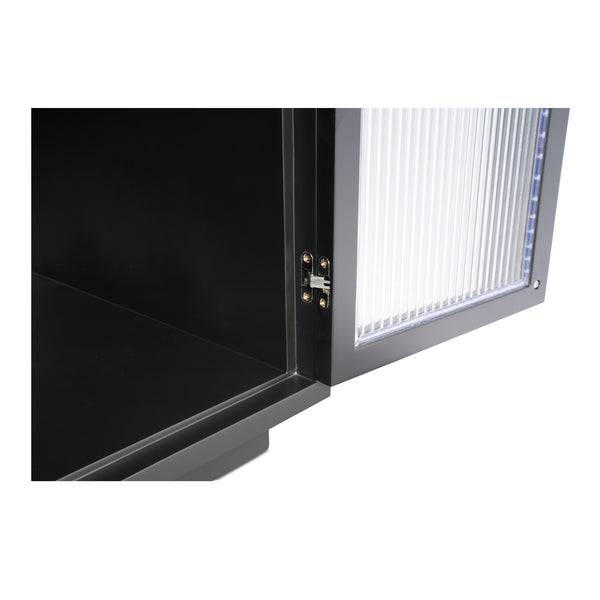 Moe's Home Salone Sideboard With Art Deco Reeded Glass Doors And Elegant Beech Wood Handles For Chic Homes Black Solid Beech Wood Door Handle And Base,Tempered Reed Glass On Doors Ew-1008-02