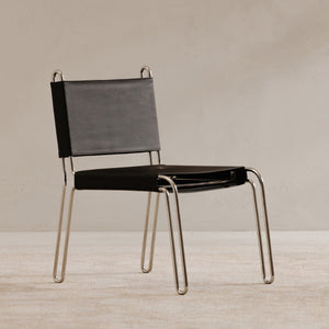 Moe's Home Petra Leather Accent Chair - Contemporary Design With Top-grade Leather And Polished Steel Frame Black Top Grain Leather,Polished Stainless Steel Frame Ew-1010-02