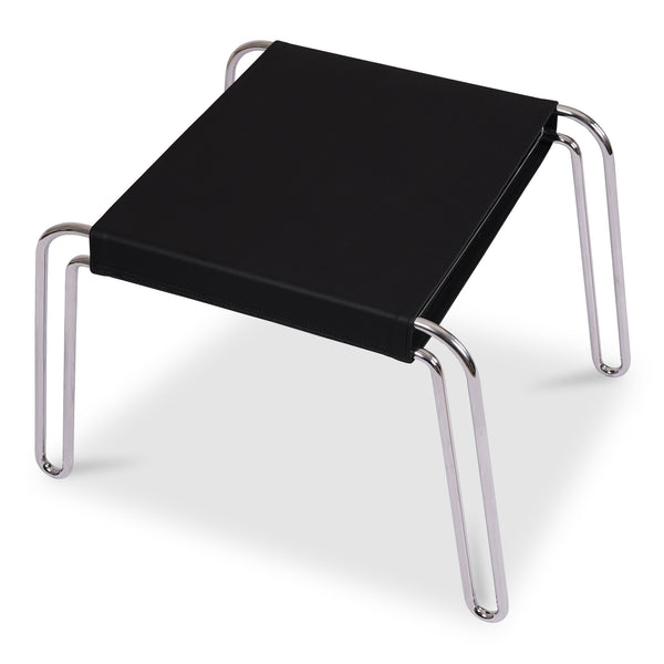 Moe's Home Petra Leather Stool: Contemporary Design With Top-grade Upholstery And Sturdy Polished Frame Black Top Grain Leather,Polished Stainless Steel Frame Ew-1011-02