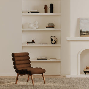 Moe's Home Arlo Accent Chair - Playful 70s-inspired Design With Textured Boucle Fabric And Mid-century Legs Brown Upholstery, 100% Polyester,Ash Wood Legs Ew-1013-20