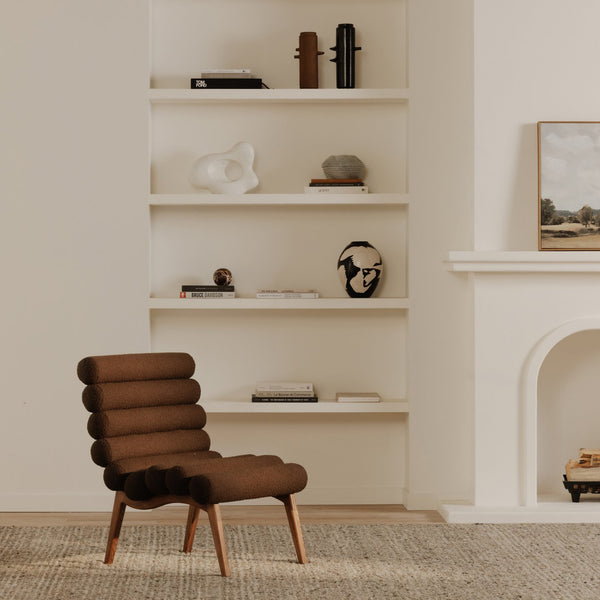 Moe's Home Arlo Accent Chair - Playful 70s-inspired Design With Textured Boucle Fabric And Mid-century Legs Brown Upholstery, 100% Polyester,Ash Wood Legs Ew-1013-20