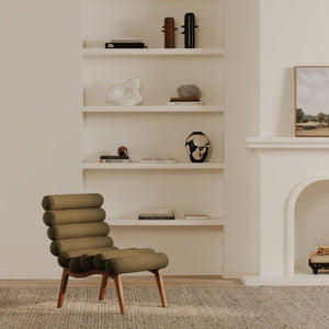 Moe's Home Arlo Accent Chair - Playful 70s-inspired Design With Textured Boucle Fabric And Mid-century Legs Green Upholstery, 100% Polyester,Ash Wood Legs Ew-1013-27