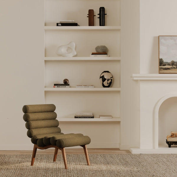 Moe's Home Arlo Accent Chair - Playful 70s-inspired Design With Textured Boucle Fabric And Mid-century Legs Green Upholstery, 100% Polyester,Ash Wood Legs Ew-1013-27