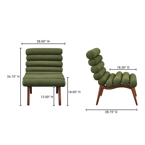 Moe's Home Arlo Accent Chair - Playful 70s-inspired Design With Textured Boucle Fabric And Mid-century Legs Green Upholstery, 100% Polyester,Ash Wood Legs Ew-1013-27