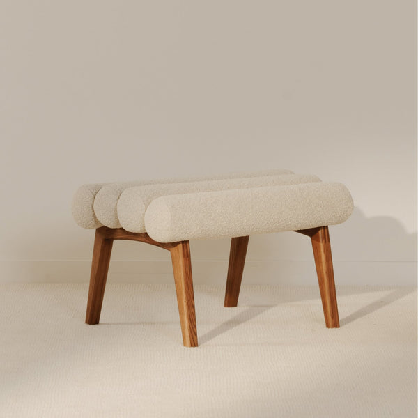 Moe's Home Arlo Stool - Mid-century Modern Style With Playful Design And Textured Boucle Upholstery Brown Upholstery, 100% Polyester,Ash Wood Legs Ew-1014-14