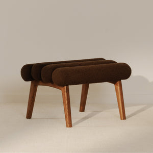Moe's Home Arlo Stool - Mid-century Modern Style With Playful Design And Textured Boucle Upholstery Brown Upholstery, 100% Polyester,Ash Wood Legs Ew-1014-20