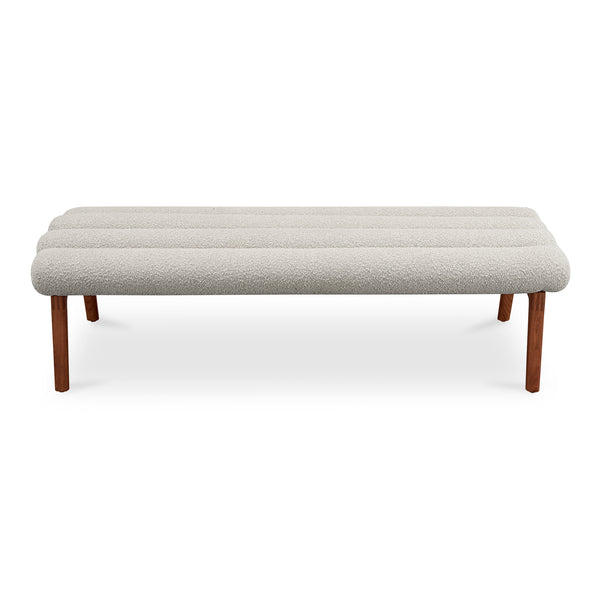 Moe's Home Arlo Bench: Mid-century Modern Design With Textured Boucle Upholstery And Stylish Solid Ash Legs Brown Upholstery, 100% Polyester,Ash Wood Legs Ew-1015-14