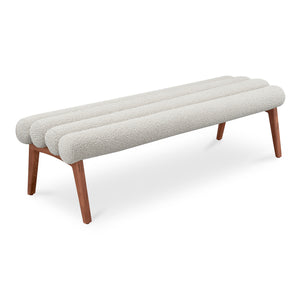 Moe's Home Arlo Bench: Mid-century Modern Design With Textured Boucle Upholstery And Stylish Solid Ash Legs Brown Upholstery, 100% Polyester,Ash Wood Legs Ew-1015-14