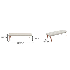 Moe's Home Arlo Bench: Mid-century Modern Design With Textured Boucle Upholstery And Stylish Solid Ash Legs Brown Upholstery, 100% Polyester,Ash Wood Legs Ew-1015-14