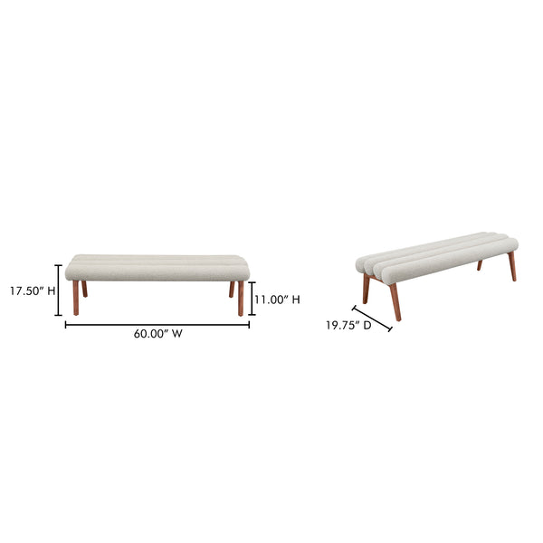 Moe's Home Arlo Bench: Mid-century Modern Design With Textured Boucle Upholstery And Stylish Solid Ash Legs Brown Upholstery, 100% Polyester,Ash Wood Legs Ew-1015-14