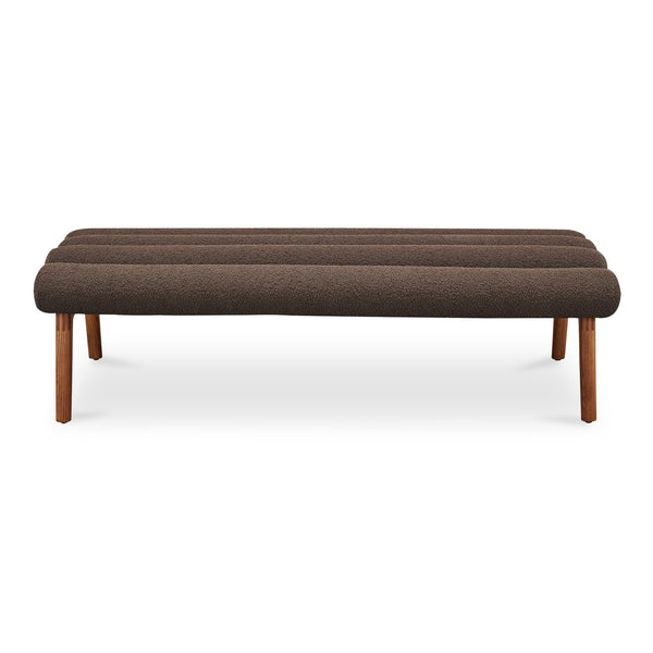 Moe's Home Arlo Bench: Mid-century Modern Design With Textured Boucle Upholstery And Stylish Solid Ash Legs Brown Upholstery, 100% Polyester,Ash Wood Legs Ew-1015-20