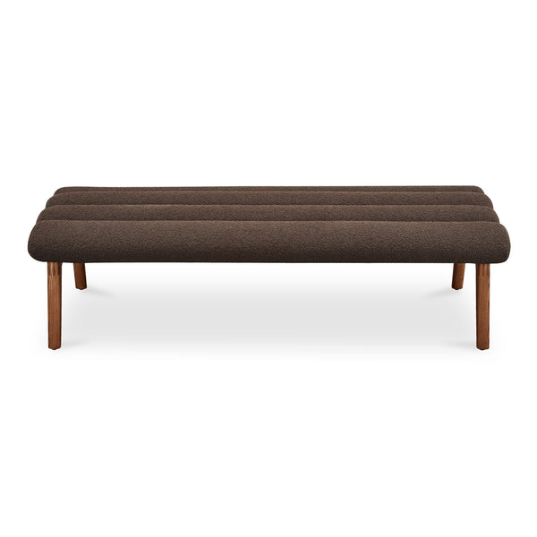 Moe's Home Arlo Bench: Mid-century Modern Design With Textured Boucle Upholstery And Stylish Solid Ash Legs Brown Upholstery, 100% Polyester,Ash Wood Legs Ew-1015-20