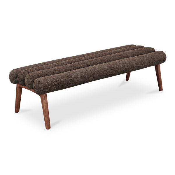 Moe's Home Arlo Bench: Mid-century Modern Design With Textured Boucle Upholstery And Stylish Solid Ash Legs Brown Upholstery, 100% Polyester,Ash Wood Legs Ew-1015-20
