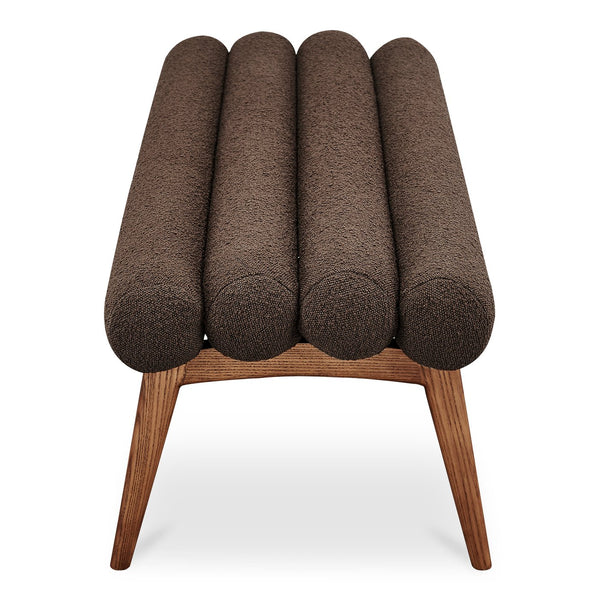 Moe's Home Arlo Bench: Mid-century Modern Design With Textured Boucle Upholstery And Stylish Solid Ash Legs Brown Upholstery, 100% Polyester,Ash Wood Legs Ew-1015-20