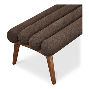 Moe's Home Arlo Bench: Mid-century Modern Design With Textured Boucle Upholstery And Stylish Solid Ash Legs Brown Upholstery, 100% Polyester,Ash Wood Legs Ew-1015-20