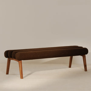 Moe's Home Arlo Bench: Mid-century Modern Design With Textured Boucle Upholstery And Stylish Solid Ash Legs Brown Upholstery, 100% Polyester,Ash Wood Legs Ew-1015-20