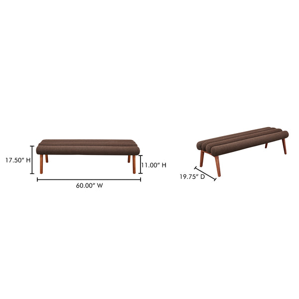 Moe's Home Arlo Bench: Mid-century Modern Design With Textured Boucle Upholstery And Stylish Solid Ash Legs Brown Upholstery, 100% Polyester,Ash Wood Legs Ew-1015-20