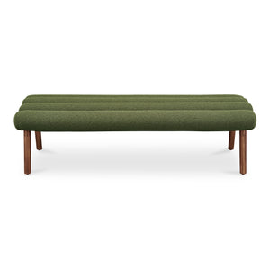 Moe's Home Arlo Bench: Mid-century Modern Design With Textured Boucle Upholstery And Stylish Solid Ash Legs Green Upholstery, 100% Polyester,Ash Wood Legs Ew-1015-27