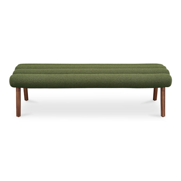Moe's Home Arlo Bench: Mid-century Modern Design With Textured Boucle Upholstery And Stylish Solid Ash Legs Green Upholstery, 100% Polyester,Ash Wood Legs Ew-1015-27