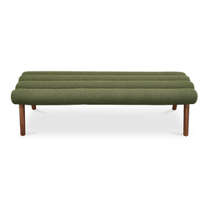 Moe's Home Arlo Bench: Mid-century Modern Design With Textured Boucle Upholstery And Stylish Solid Ash Legs Green Upholstery, 100% Polyester,Ash Wood Legs Ew-1015-27