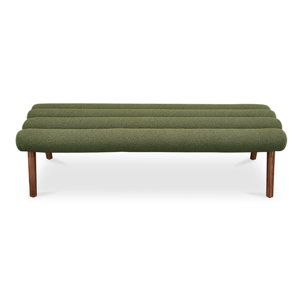 Moe's Home Arlo Bench: Mid-century Modern Design With Textured Boucle Upholstery And Stylish Solid Ash Legs Green Upholstery, 100% Polyester,Ash Wood Legs Ew-1015-27