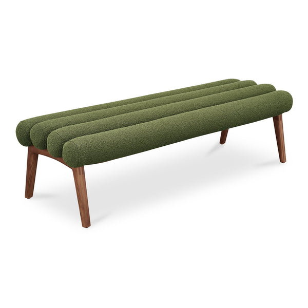 Moe's Home Arlo Bench: Mid-century Modern Design With Textured Boucle Upholstery And Stylish Solid Ash Legs Green Upholstery, 100% Polyester,Ash Wood Legs Ew-1015-27