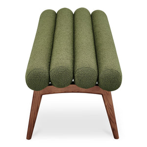Moe's Home Arlo Bench: Mid-century Modern Design With Textured Boucle Upholstery And Stylish Solid Ash Legs Green Upholstery, 100% Polyester,Ash Wood Legs Ew-1015-27