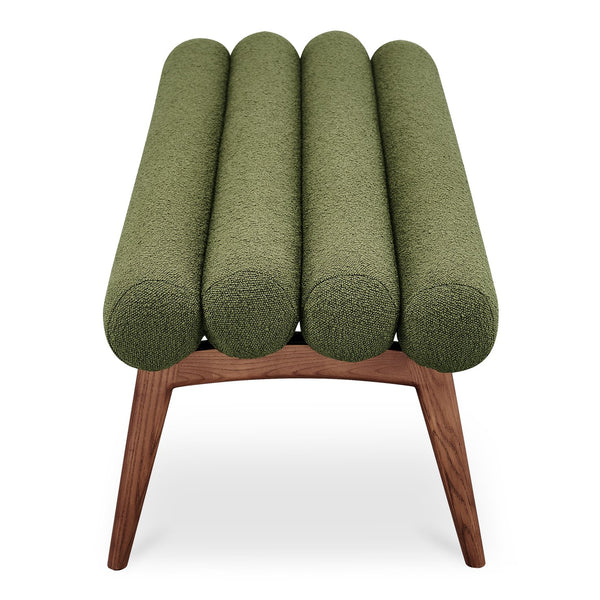Moe's Home Arlo Bench: Mid-century Modern Design With Textured Boucle Upholstery And Stylish Solid Ash Legs Green Upholstery, 100% Polyester,Ash Wood Legs Ew-1015-27