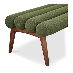 Moe's Home Arlo Bench: Mid-century Modern Design With Textured Boucle Upholstery And Stylish Solid Ash Legs Green Upholstery, 100% Polyester,Ash Wood Legs Ew-1015-27