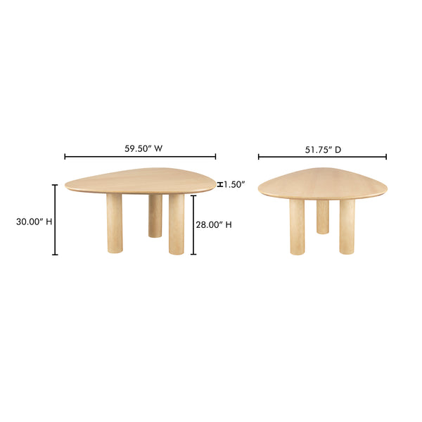Moe's Home Finley Dining Table - Stylish Rounded Triangle Design For 6, Durable Ash Veneer And Timeless Elegance Natural Ash Veneer Over Mdf Ew-1019-24-0